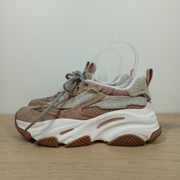 Steve Madden Shoes - Steve Madden Possession-E Sneakers Womens 7 Blush Suede Mesh Chunky Dad Shoes